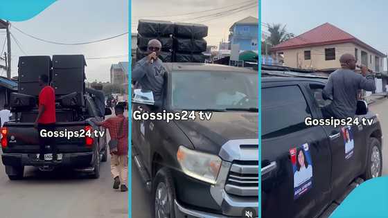 Nhyiaeso MP Stephen Amoah hits the streets to campaign with a microphone and PA system in Ablekuma North