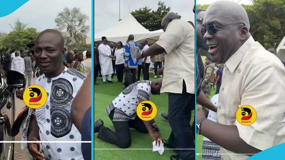 Appiah Stadium kneels before Julius Debrah and forcibly shines his shoes, video stirs laughter
