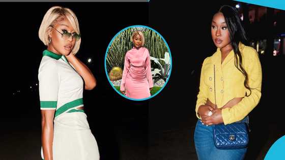 Efia Odo looks breathtaking in a long-sleeve ruched dress and blond hairstyle to church: "Woyɛ fine girl"