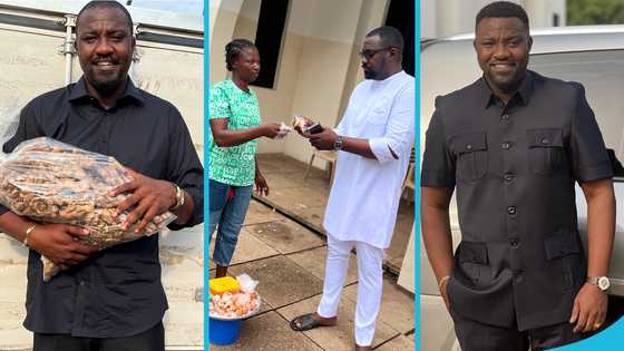 John Dumelo buys nkosua ne meko on UG campus, viral photo excites fans: "So humble"