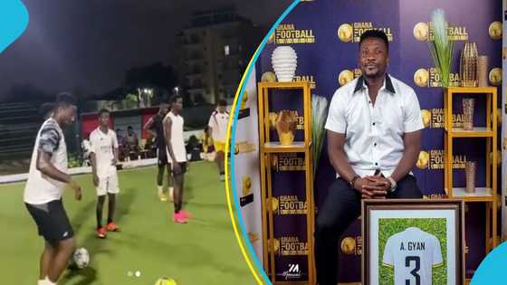Asamoah Gyan shares goal-scoring tricks with players, videos of none of them scoring baffle football lovers