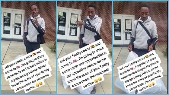 Ghanaian man in US displays all the clothes he got for $5, encourages youth to travel abroad