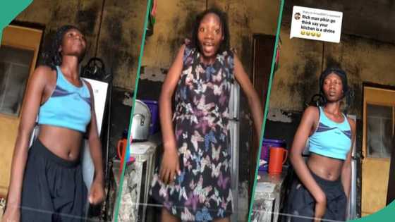 Lady dances inside old-looking house, video sparks reactions, “Your kitchen looks like a shrine”