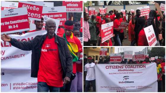 Akufo-Addo’s lawyer Akoto Ampaw, Samson Ayenini, and Kofi Bentil protest against corruption among government officials
