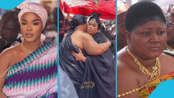 Manso Nkwata Hemaa And Mamponghemaa Hug At Dasebre Osei Bonsu II One's Week Despite Rift
