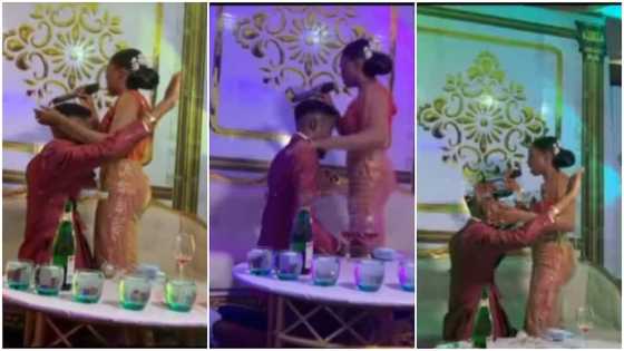 Lady pours hot prayers on her husband at their wedding reception in video