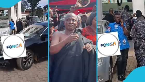 Abusuapanin Kofi Owusu causes stir as he storms Kumasi High Court with police detail, video
