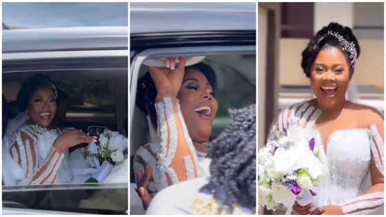 Ghanaian bride in 'heavy' gown made by fashion designer Sima Brew cries for help to enter car