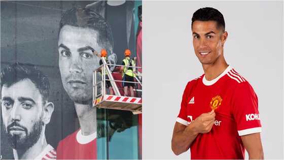 Ronaldo’s face and 1 man united star displayed in front of Old Trafford ahead of his debut against Newcastle