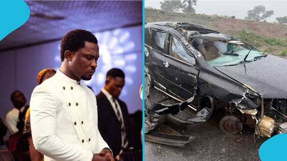 Popular preacher Apostle Effa Emmanuel miraculously survives ghastly accident, shares video of wreck