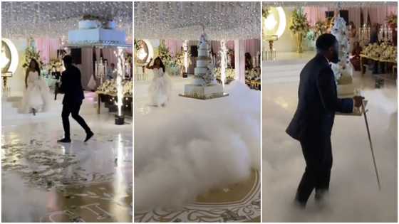 Video of couple's luxurious hanging wedding cake goes viral, receives over 400k reactions & leaves many amazed