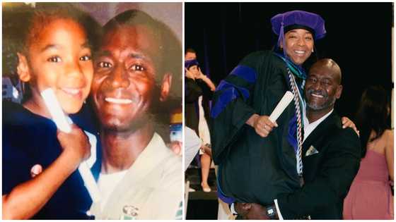 Young lady causes stir as she shares photos of herself & dad at her kindergarten graduation & after Law School