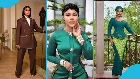 Ghanaian singer Becca looks spectacular in a short green dress and flawless pixie cut hairstyle