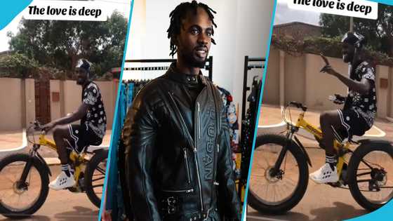 Black Sherif spotted by fan humbly riding a bicycle by the roadside, excites many