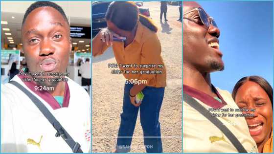 KNUST: Young lady cries as brother flies from Nigeria to attend her graduation, video trends