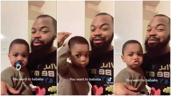 Baby sings "You want to bam bam" song with father in sweet video; people react to his funny mouth shape