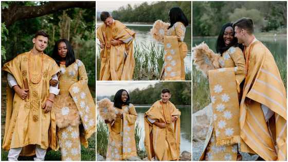 Pretty lady marries 'oyinbo' lover in cute traditional wedding, beautiful photos stir massive reactions