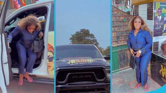 Lil Win's wife drives his GH¢1.2M 2024 branded RAM while wearing heels, video awes many