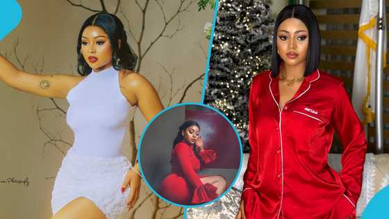 Regina Daniels glows in a red dress styled with white pearls, photos melt hearts