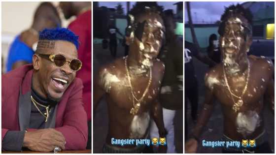 Shatta Wale Gets Showered With Strange Whitish Substance By Friends On His Birthday