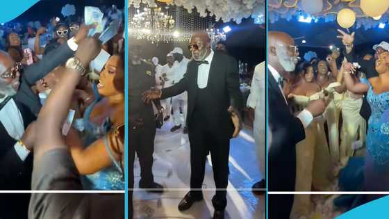 Oseikrom Sikanii’s father sprays cash on his daughter at her wedding, video stirs reactions