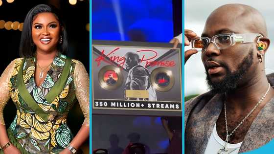 King Promise receives award from Nana Ama McBrown in recognition of his album surpassing 350 million streams