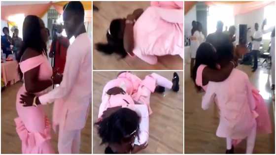 Lady's reaction after man fell whilst trying to lift her pops eyes online