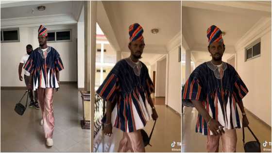 Black Sherif Walks Gallantly In Beautiful Batakari And Silk Trousers; Folks Admire His Fashion Sense