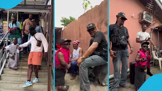 Shatta Bandle lords over Hanks Anuku, other Nollywood stars on set with his flashy chain and watch