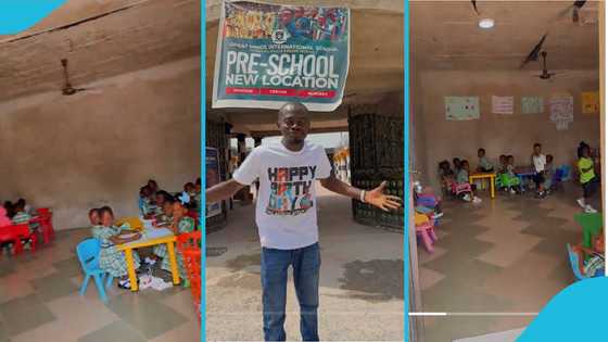 Preschool kids call Kwadwo Nkansah by his stage name Lil Win as he tours school building