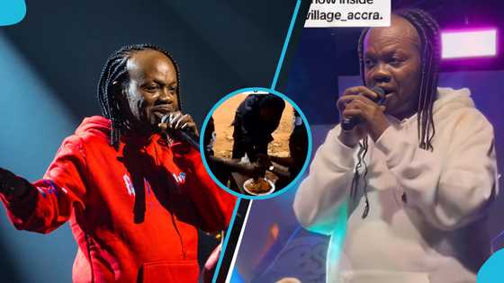 Daddy Lumba hangs out with friends, eats kenkey on a bench in a viral video