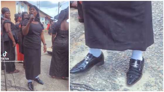 Video of GH woman shamelessly rocking a pair of male shoes & socks at a funeral causes stir
