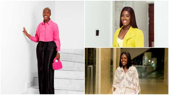 Fella Makafui dazzles in a stylish pants suit outfits and black designer bag