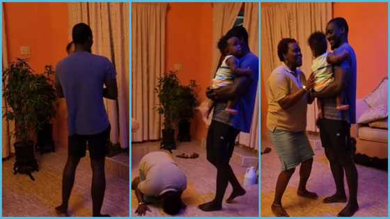 Elderly Ghanaian woman gets emotional as she meets grandson for the first time, bows to welcome him
