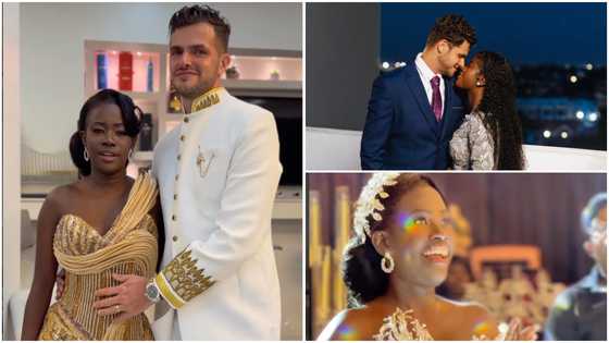 Ghanaian bride Betty slays in a short beaded rhinestones dress; Empress Gifty reacts