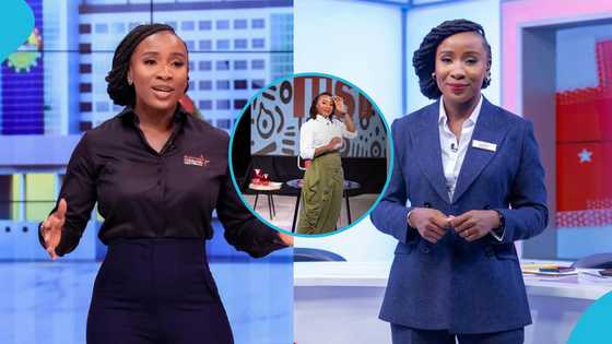 TV3 presenter Naa Ashorkor looks very demure in a white shirt and stylish Esti cargo skirt