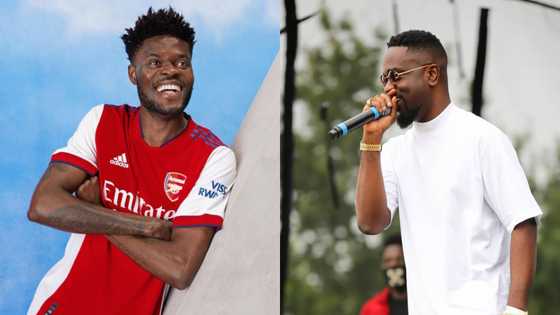 Photos drop as Thomas Partey surprises Sarkodie with Arsenal jersey in UK
