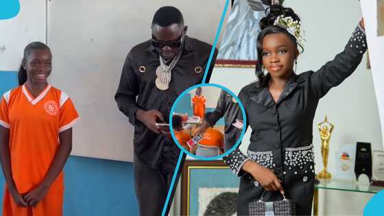 Medikal storms Pena's school on her birthday, shares branded souvenirs to her classmates in lovely video