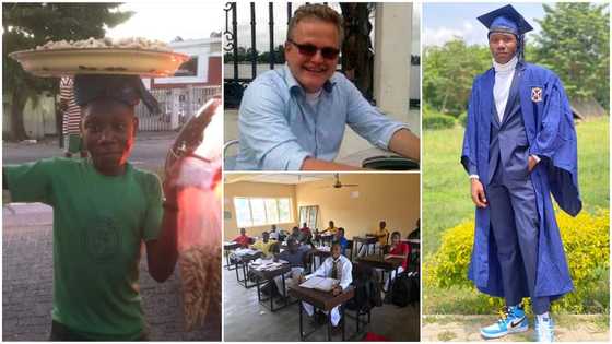 Boy who once hawked groundnuts now university student after 'oyinbo' man helped him; photos pop up