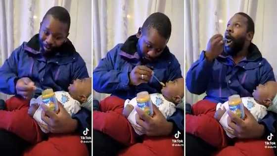 Funny video of dad feeding baby while sneaking in a bite for himself gives netizens the feels: “Eat dad, eat nana”