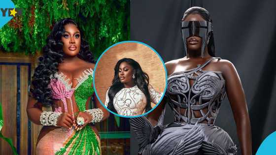 Nana Akua Addo slays in white long-sleeve dress designed with expensive chains and rhinestones