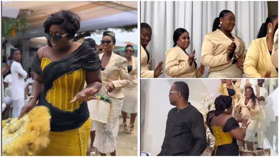 Ghanaian bridesmaids look splendid in classy lace skirts & suits for a traditional wedding: "A different look for bridesmaids"