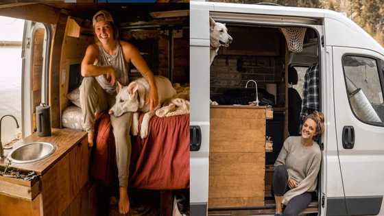 Woman dumps boyfriend, quits job & moves out with her dog in furnished van