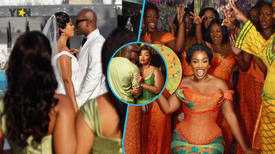 Ghanaian bride looks sleek in thigh-high corseted kente gown for her traditional wedding