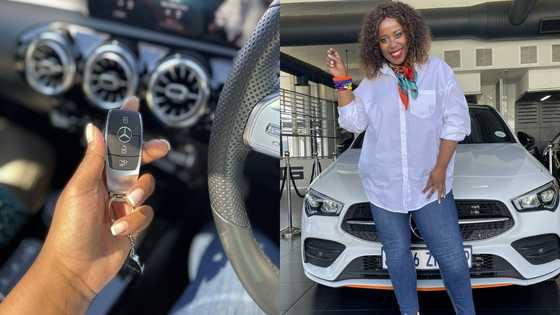 Lady blesses herself with expensive white Mercedes Benz, shares impressive photos