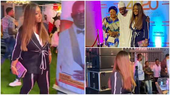 Jackie Appiah looks classy in a belted pants suit GH¢9700 Amina Muaddi pumps to Nkonkonsa's birthday party