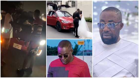 3ka aba fie: Okada rider lands in trouble as he crashes bike into Osei Kwame Despite's GHC800k Tesla, video drops