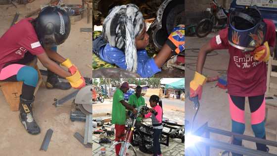 Ghanaian father proudly shares photos of daughter building soap producing machine from scratch