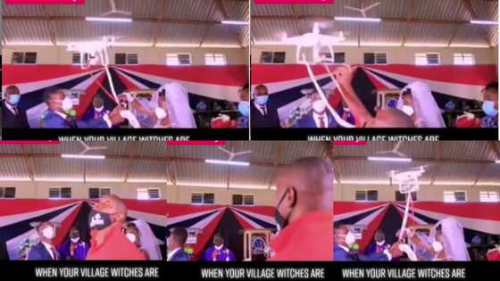 Drone delivering rings during wedding malfunctions; flies away and crashes