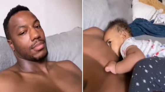 Adorable baby tries to breastfeed from father while mother's at work, people left in fits of laughter